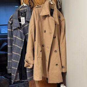 (2)  WANTDO Double-Breasted Women's CoatS. Plaid/ Tan